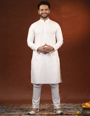 White fine cotton embroidered kurta pajama 1