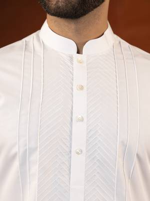 White fine cotton embroidered kurta pajama 2