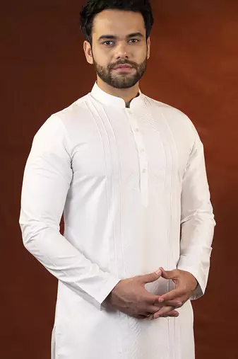 White fine cotton embroidered kurta pajama