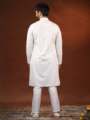 White fine cotton embroidered kurta pajama 5