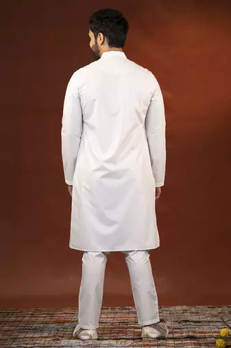 White fine cotton embroidered kurta pajama