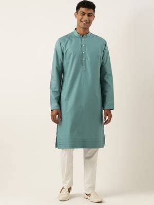 Teal cotton cotton kurta pajama 1