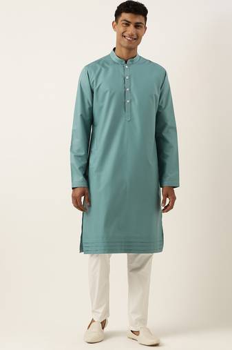 Teal cotton cotton kurta pajama