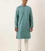 Teal cotton cotton kurta pajama