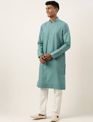 Teal cotton cotton kurta pajama 3