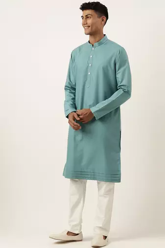 Teal cotton cotton kurta pajama