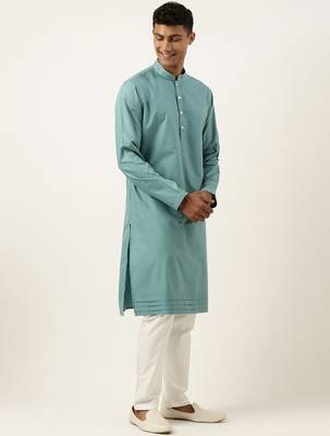 Teal cotton cotton kurta pajama 4