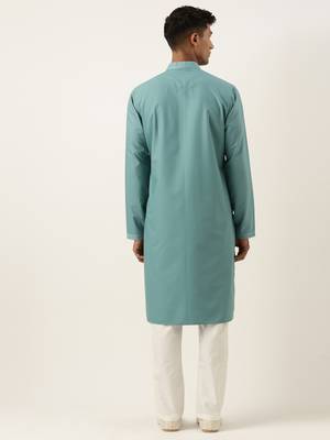 Teal cotton cotton kurta pajama 5