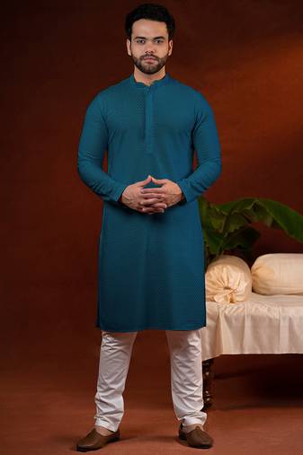 Teal chikankari kurta pajama