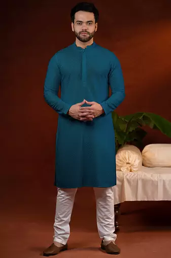 Teal chikankari kurta pajama