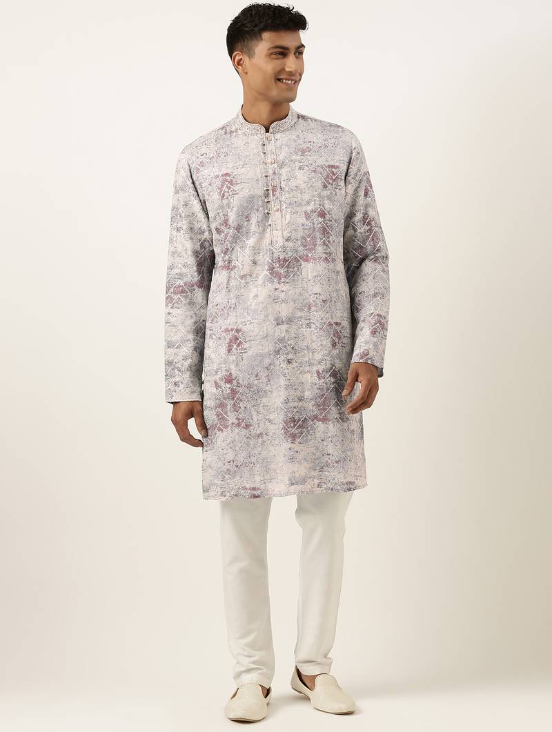 Grey sequin embroidery kurta pajama