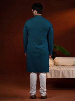 Teal chikankari kurta pajama 5