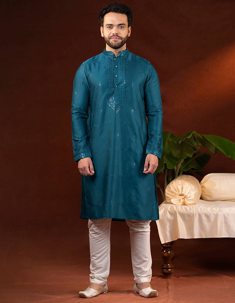 Teal embroidery kurta pajama