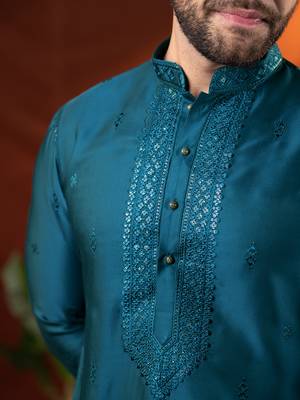 Teal embroidery kurta pajama 2