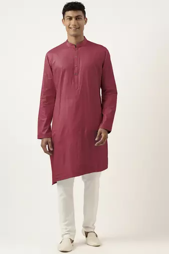 Scarlet red asymmetrical  cotton kurta pajama