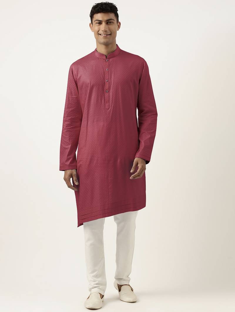 Scarlet red asymmetrical  cotton kurta pajama