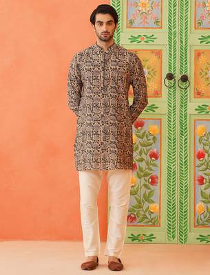 Beige batik print kurta 1