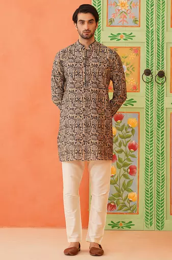 Beige batik print kurta