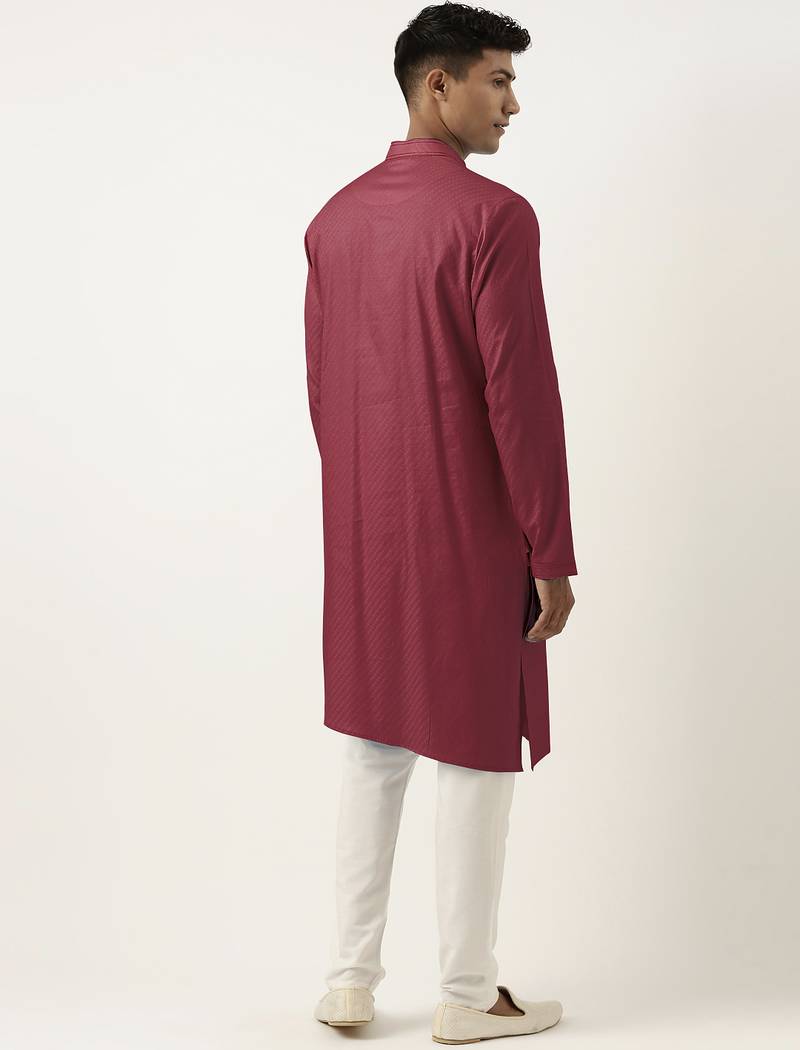 Scarlet red asymmetrical  cotton kurta pajama