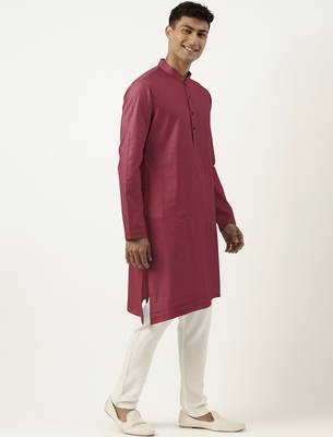 Scarlet red asymmetrical  cotton kurta pajama 3