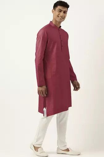 Scarlet red asymmetrical  cotton kurta pajama