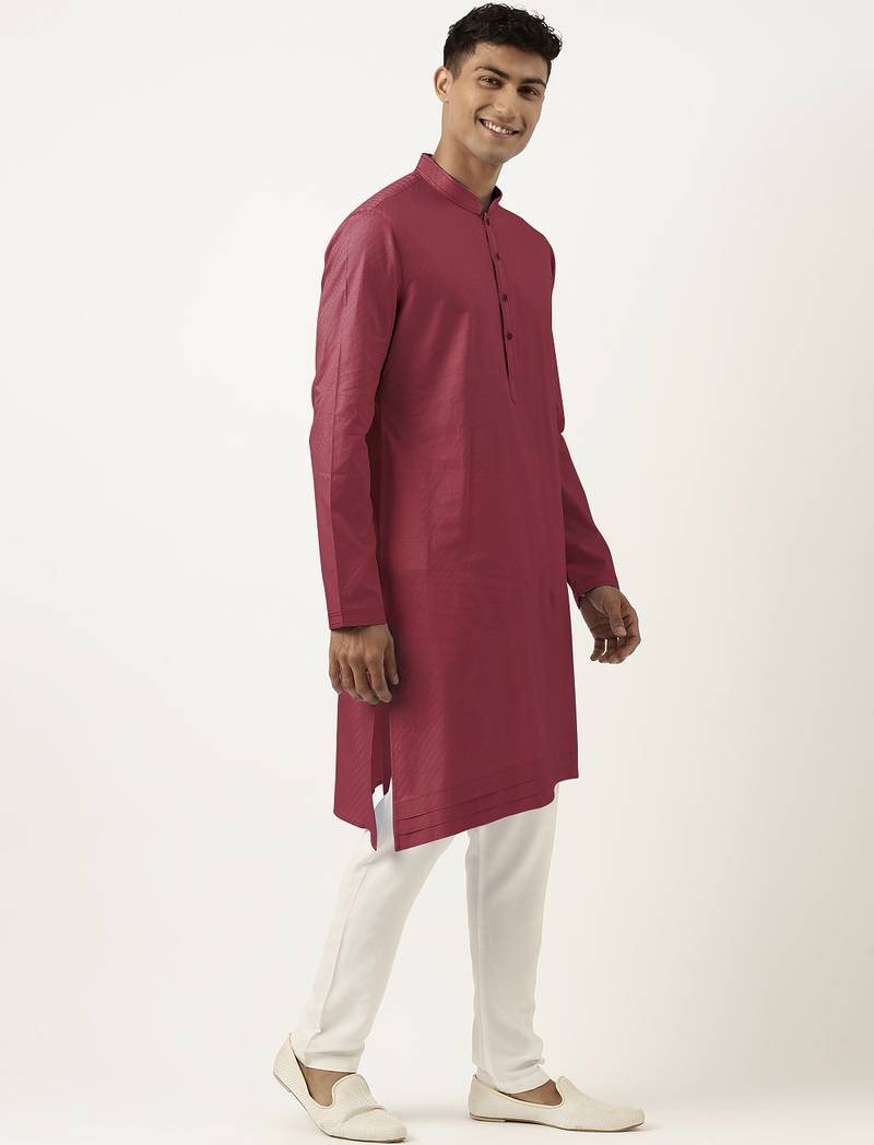 Scarlet red asymmetrical  cotton kurta pajama