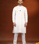 White cotton kurta with denim detailing set