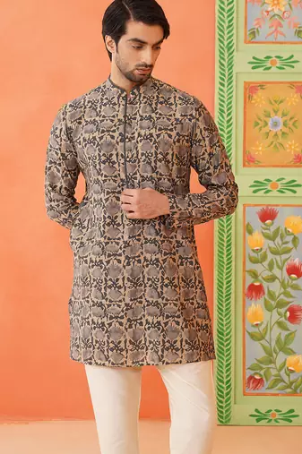 Beige batik print kurta