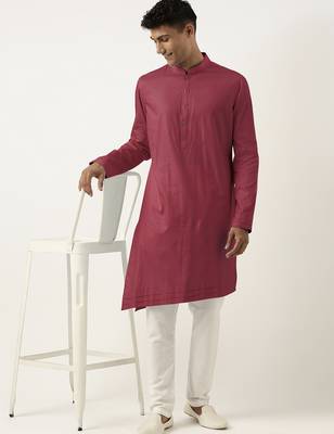 Scarlet red asymmetrical  cotton kurta pajama 4