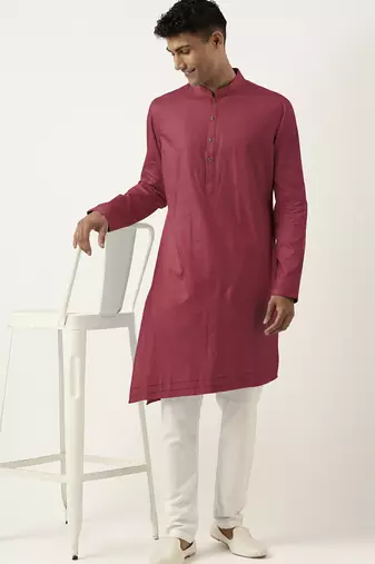 Scarlet red asymmetrical  cotton kurta pajama