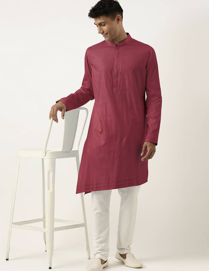 Scarlet red asymmetrical  cotton kurta pajama
