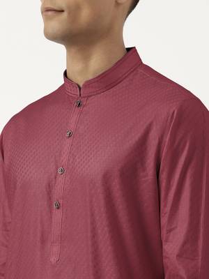 Scarlet red asymmetrical  cotton kurta pajama 5
