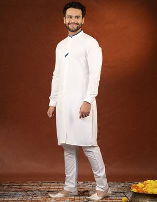 White cotton kurta with denim detailing set 3