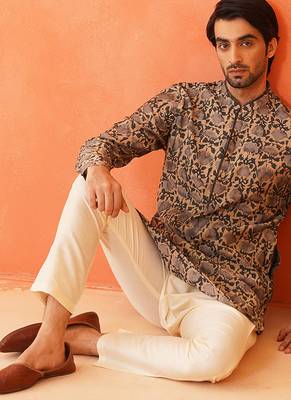 Beige batik print kurta 5
