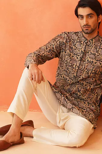 Beige batik print kurta