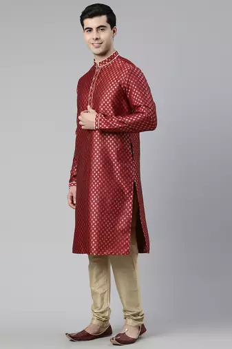 Scarlet red banarasi fesive kurta pajama