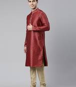 Scarlet red banarasi fesive kurta pajama