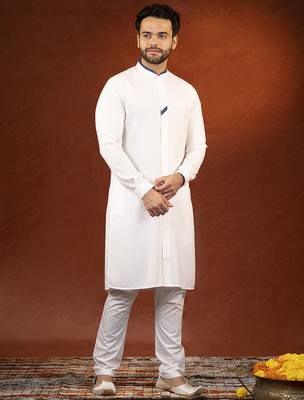 White cotton kurta with denim detailing set 4