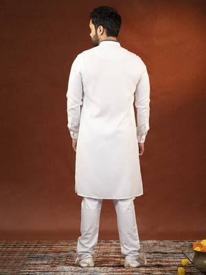 White cotton kurta with denim detailing set 5