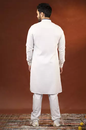 White cotton kurta with denim detailing set