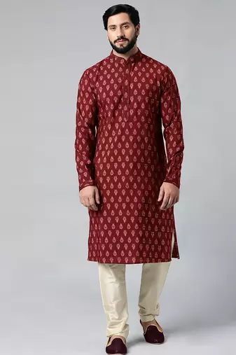 Red block printed kurta pajama