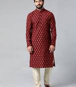 Red block printed kurta pajama