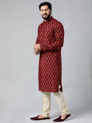 Red block printed kurta pajama 3
