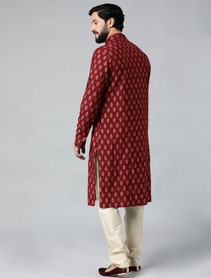 Red block printed kurta pajama 4