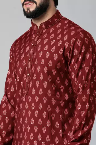 Red block printed kurta pajama