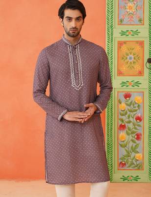 Earthy purple printed kurta pajama with abla embroidery 3