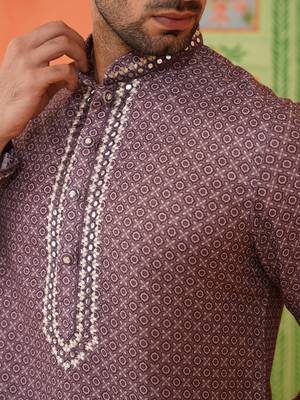 Earthy purple printed kurta pajama with abla embroidery 4