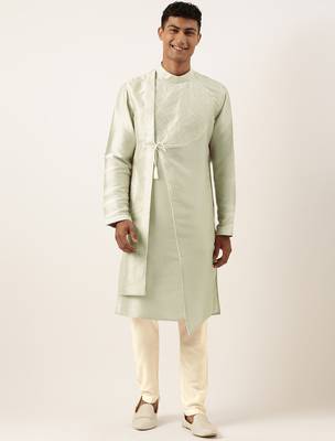 Pistachio green embroidery angrakha kurta pajama 1