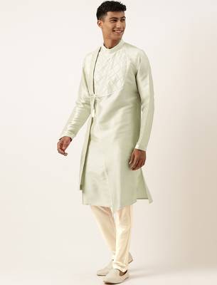 Pistachio green embroidery angrakha kurta pajama 3