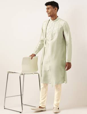 Pistachio green embroidery angrakha kurta pajama 5